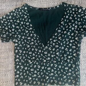 Green Floral V-Neck Top